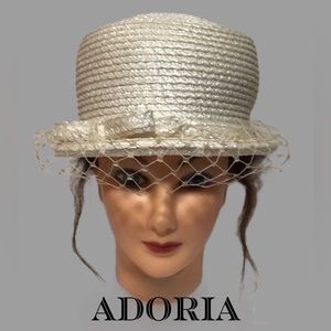 Vintage Adoria Straw Cloche Hat, Union Made, 1950’s, Netting, Eggshell‎